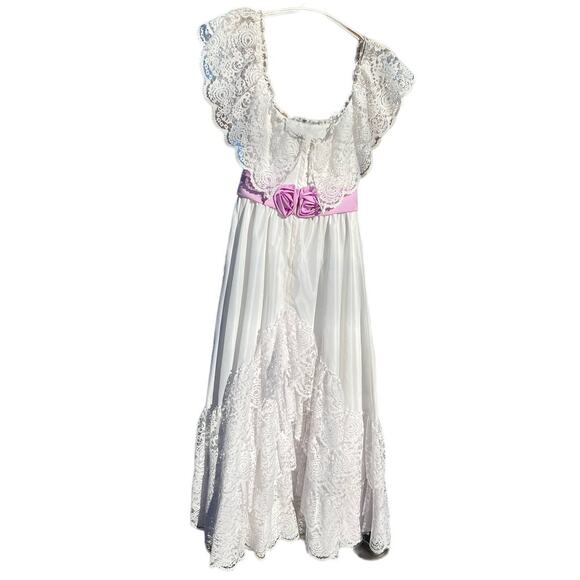 Vint. 80s Gone With The Wind Southern Belle Lace Ruffles White Purple Prom Dress - Picture 3 of 15